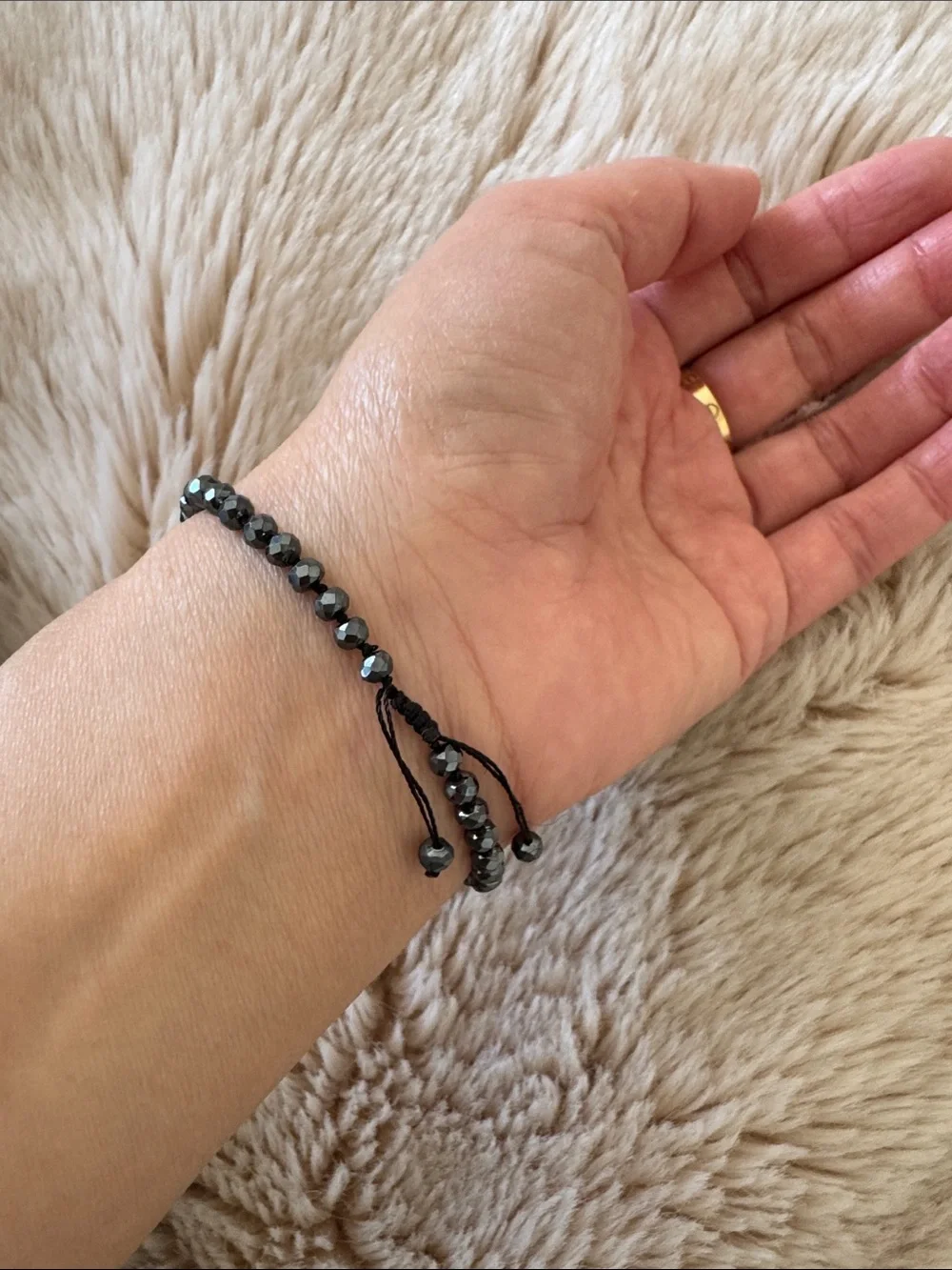 Y2K Genuine Black Hematite Beaded Bracelet Crystal Healing Boho Grunge